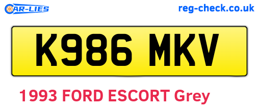 K986MKV are the vehicle registration plates.