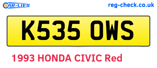 K535OWS are the vehicle registration plates.