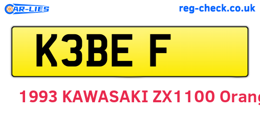 K3BEF are the vehicle registration plates.