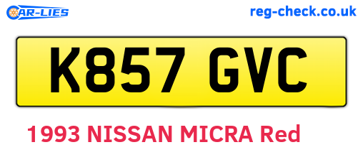 K857GVC are the vehicle registration plates.