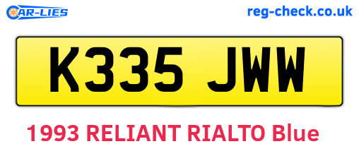 K335JWW are the vehicle registration plates.