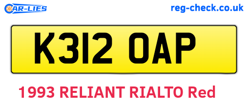 K312OAP are the vehicle registration plates.