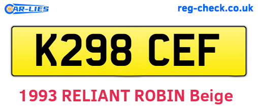 K298CEF are the vehicle registration plates.