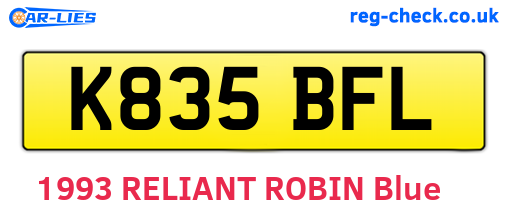 K835BFL are the vehicle registration plates.