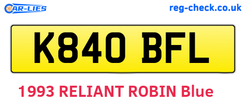 K840BFL are the vehicle registration plates.