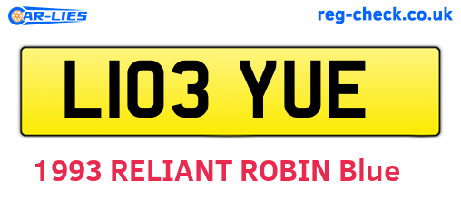 L103YUE are the vehicle registration plates.