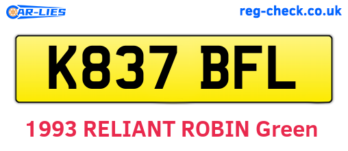 K837BFL are the vehicle registration plates.