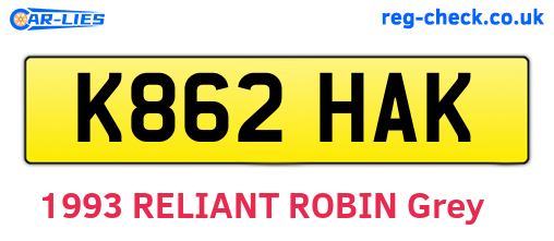 K862HAK are the vehicle registration plates.