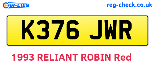 K376JWR are the vehicle registration plates.