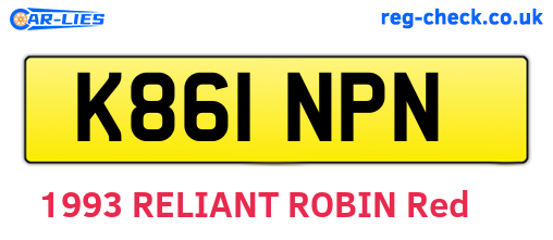 K861NPN are the vehicle registration plates.