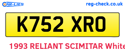 K752XRO are the vehicle registration plates.