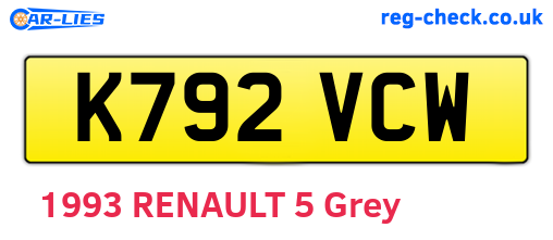 K792VCW are the vehicle registration plates.