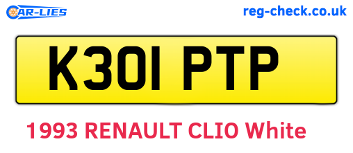 K301PTP are the vehicle registration plates.