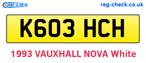 K603HCH are the vehicle registration plates.