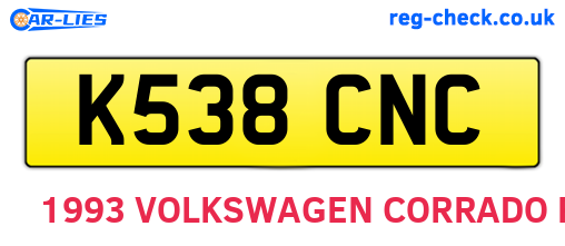 K538CNC are the vehicle registration plates.