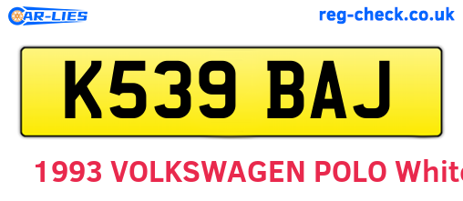 K539BAJ are the vehicle registration plates.
