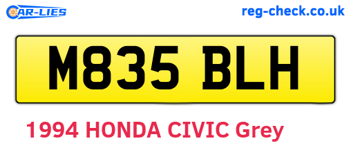 M835BLH are the vehicle registration plates.