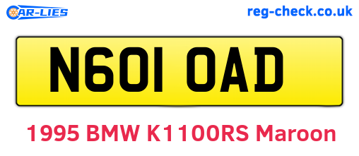 N601OAD are the vehicle registration plates.