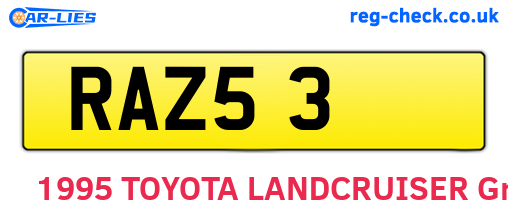 RAZ53 are the vehicle registration plates.