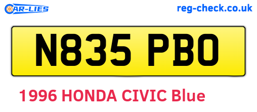 N835PBO are the vehicle registration plates.