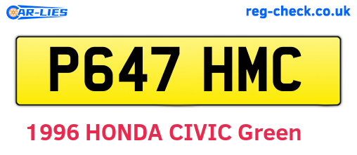 P647HMC are the vehicle registration plates.
