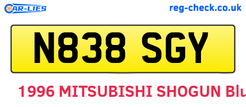 N838SGY are the vehicle registration plates.