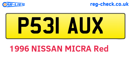 P531AUX are the vehicle registration plates.