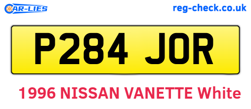 P284JOR are the vehicle registration plates.