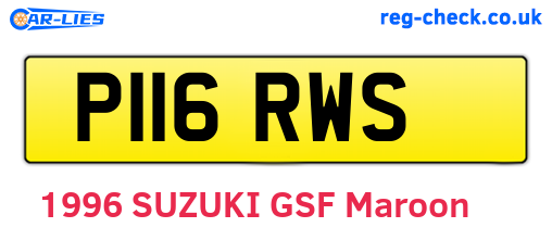 P116RWS are the vehicle registration plates.