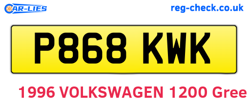 P868KWK are the vehicle registration plates.