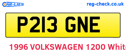P213GNE are the vehicle registration plates.