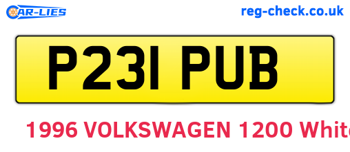 P231PUB are the vehicle registration plates.