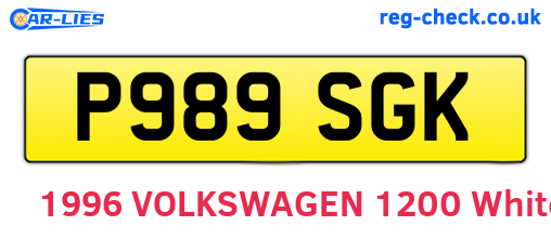 P989SGK are the vehicle registration plates.