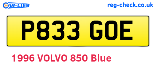 P833GOE are the vehicle registration plates.