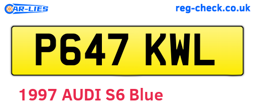 P647KWL are the vehicle registration plates.