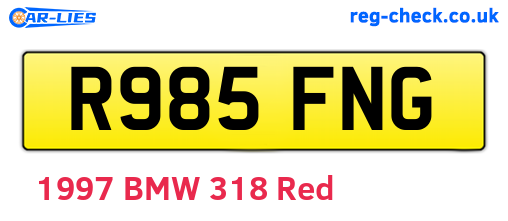 R985FNG are the vehicle registration plates.