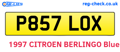 P857LOX are the vehicle registration plates.