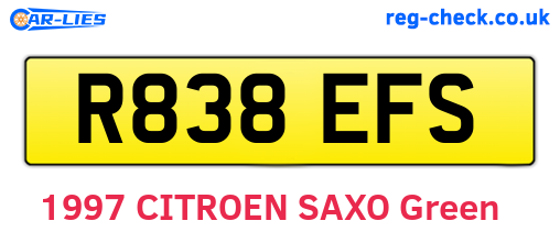 R838EFS are the vehicle registration plates.
