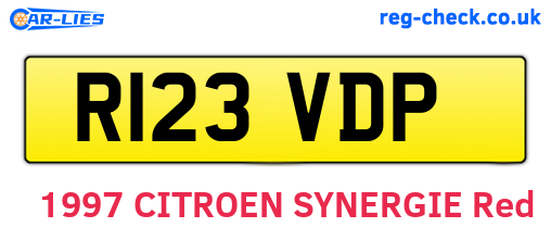 R123VDP are the vehicle registration plates.