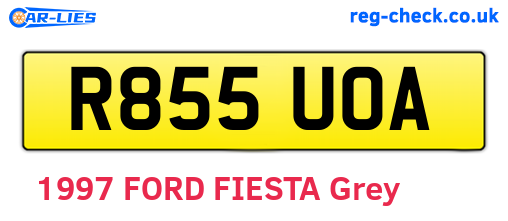 R855UOA are the vehicle registration plates.