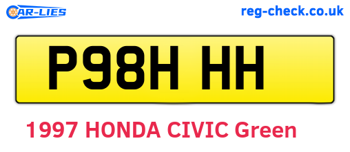 P98HHH are the vehicle registration plates.