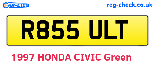 R855ULT are the vehicle registration plates.