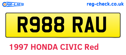 R988RAU are the vehicle registration plates.