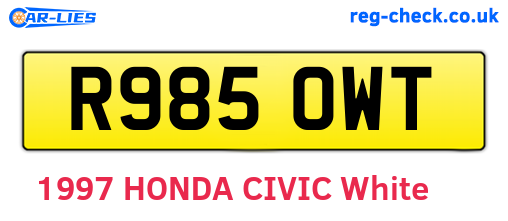 R985OWT are the vehicle registration plates.