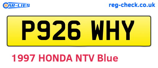 P926WHY are the vehicle registration plates.