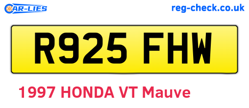 R925FHW are the vehicle registration plates.
