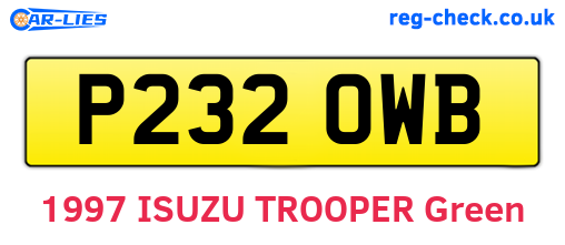 P232OWB are the vehicle registration plates.