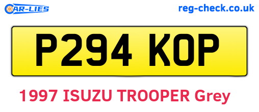 P294KOP are the vehicle registration plates.