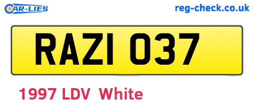 RAZ1037 are the vehicle registration plates.