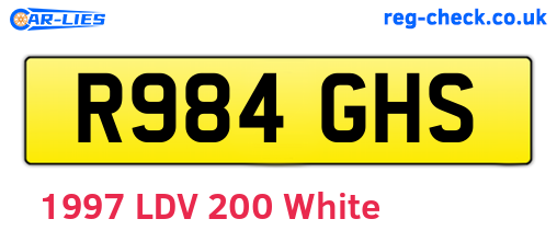 R984GHS are the vehicle registration plates.